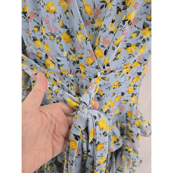 Lulus Shirt Tiered Ruffled Blue/yellow Floral Dress. NWOTLadies Size Small - Picture 4 of 15